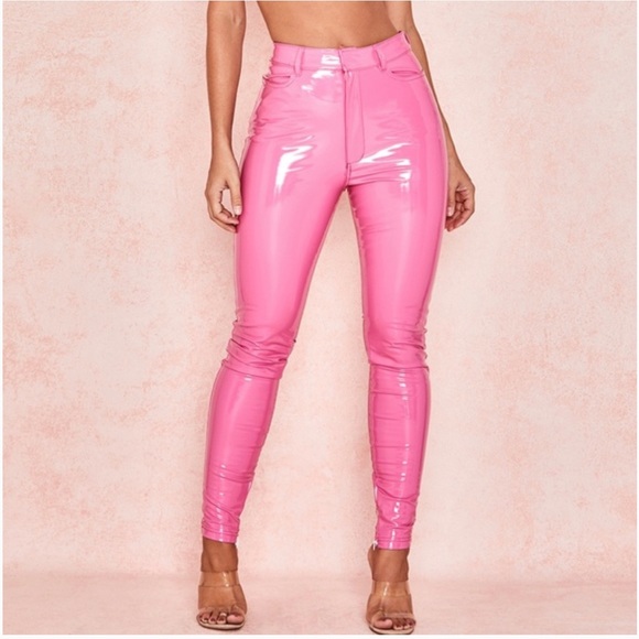 House of CB Barbie Pink Patent Stretch Vinyl Trousers - Picture 1 of 7
